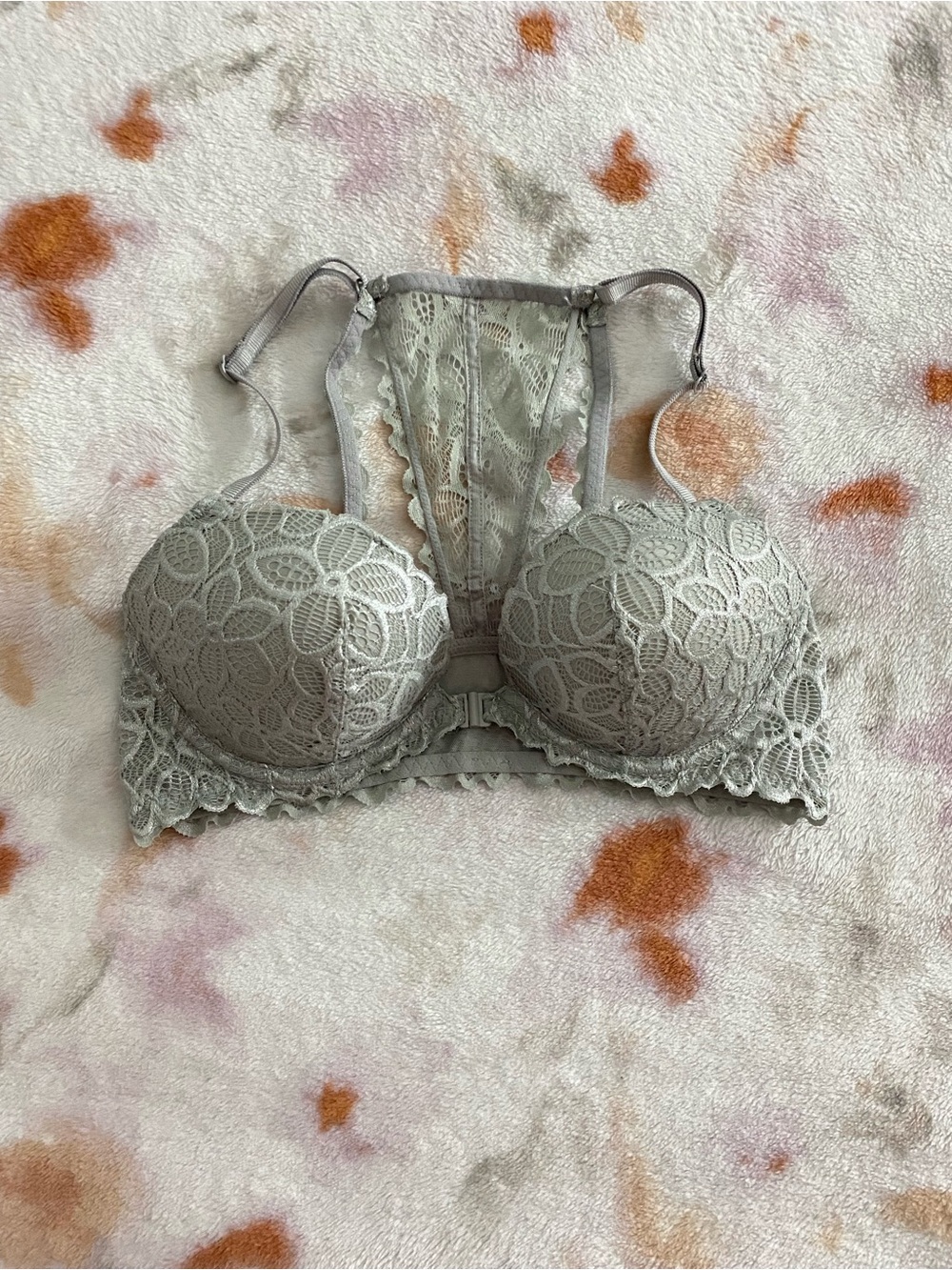 Victoria secret pink racerback Lace Push-Up Bra in Light grey